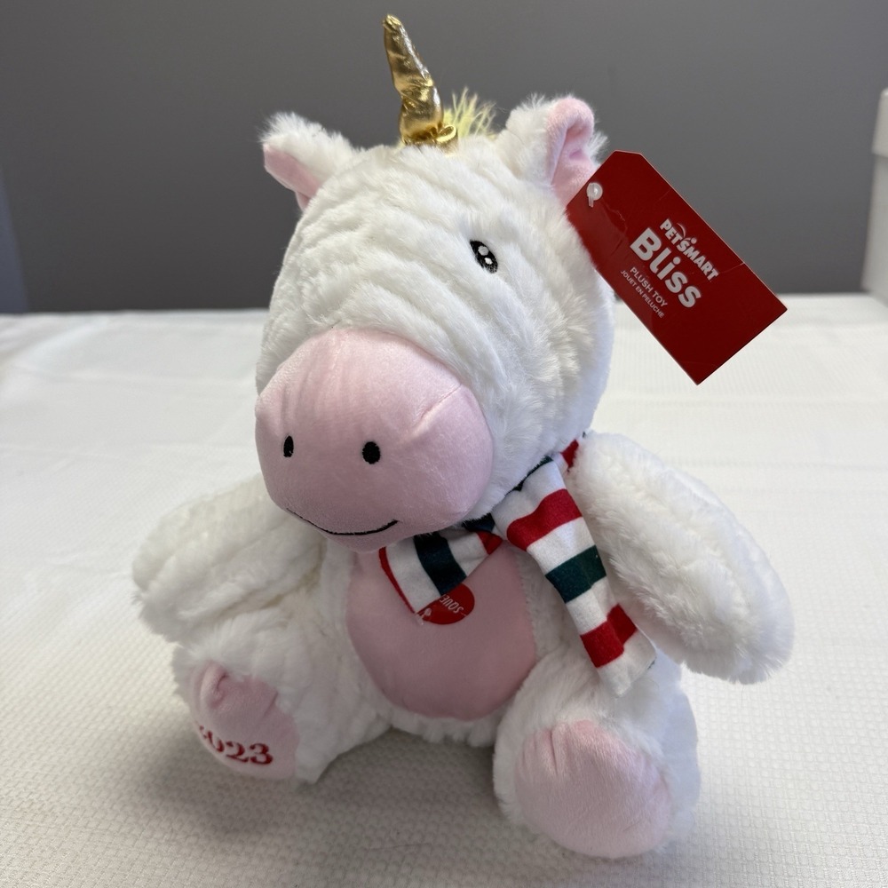NEW Petsmart 2023 Bliss Unicorn Rainbow‎ Plush Stuffed Toy Dog Squeaker Chew